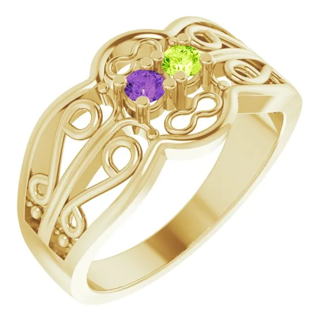 Filigree Mother's Family Birthstone Ring