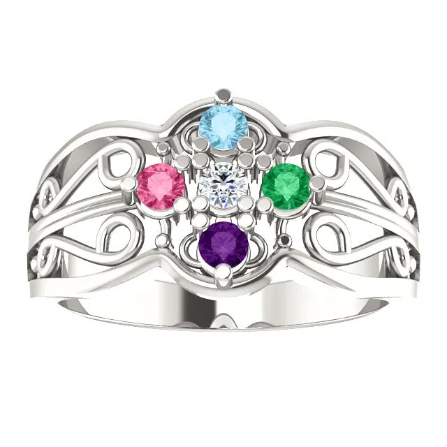 Filigree Mother's Family Birthstone Ring