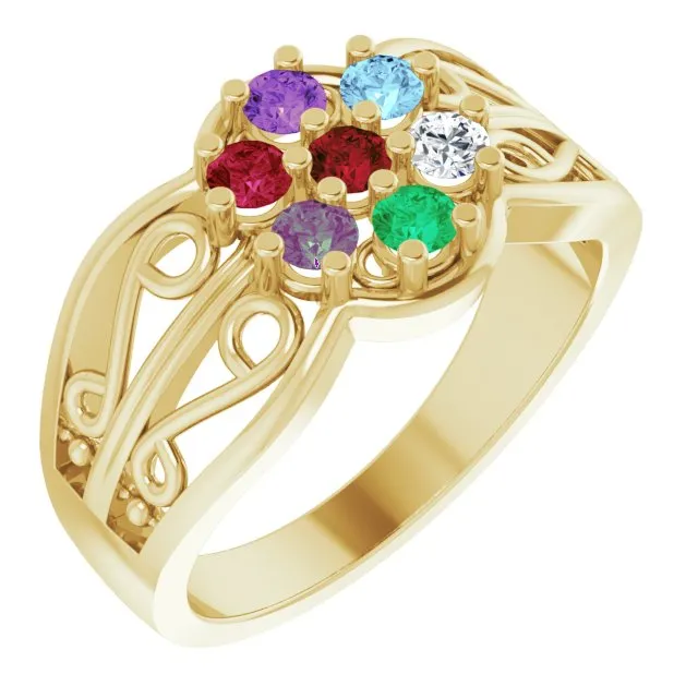 Filigree Mother's Family Birthstone Ring