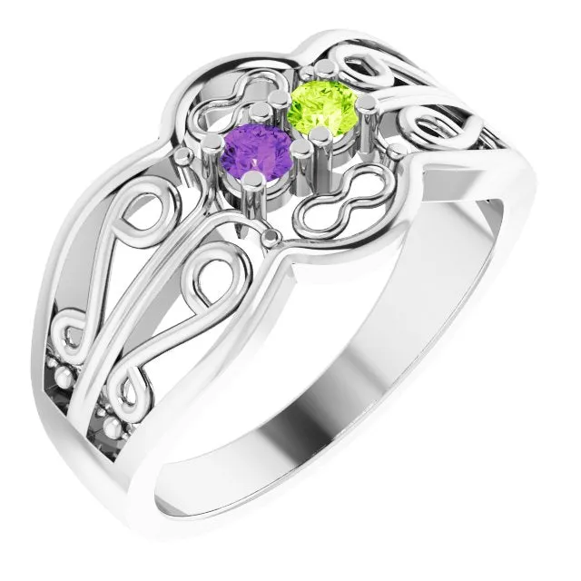 Filigree Mother's Family Birthstone Ring