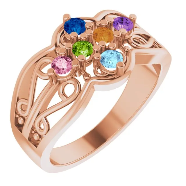 Filigree Mother's Family Birthstone Ring