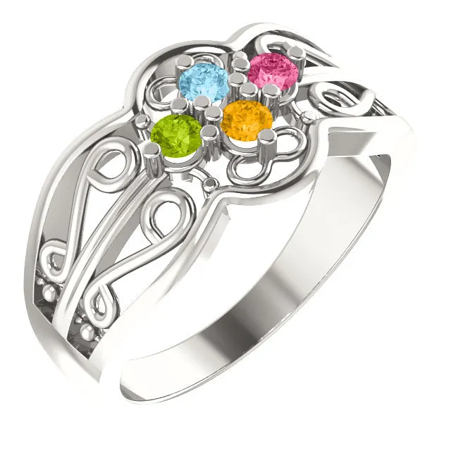 Filigree Mother's Family Birthstone Ring