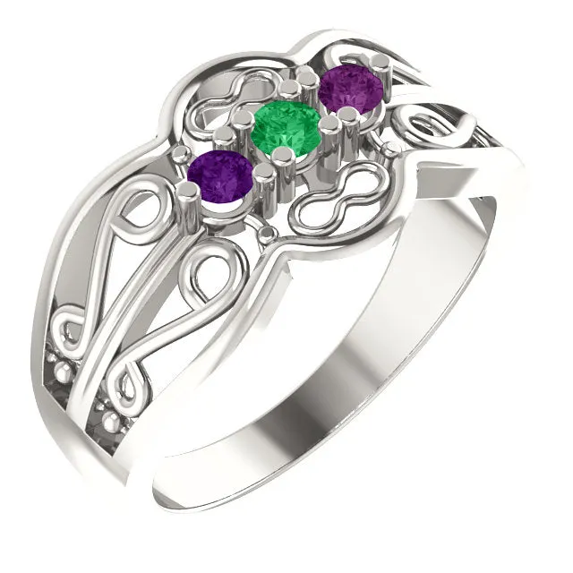 Filigree Mother's Family Birthstone Ring