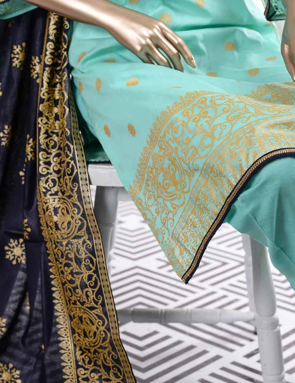 FM-2B - Cherry Blossom | 3 Pc Unstitched Gold Printed Lawn Dress