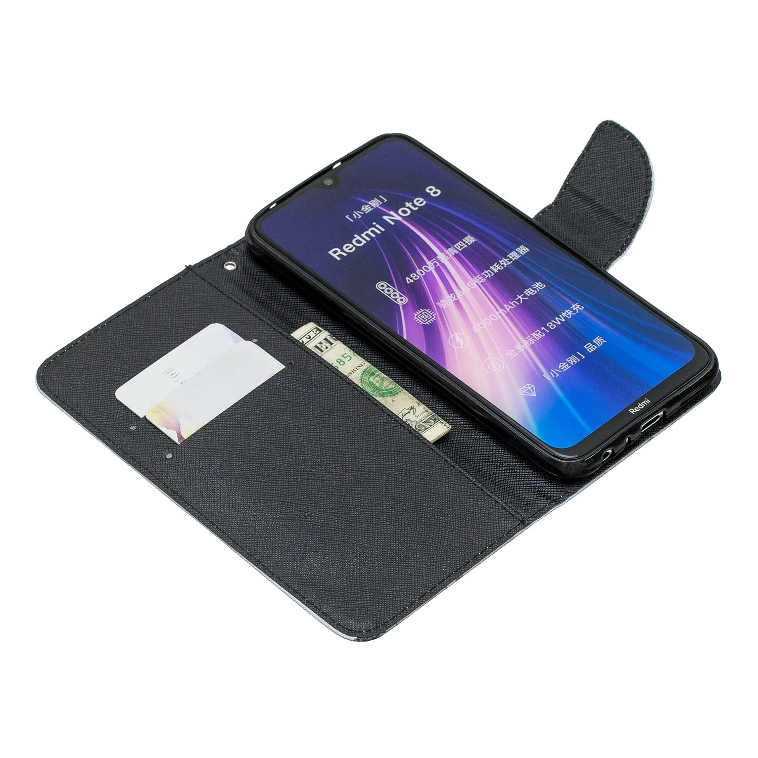 For Redmi Note 8/8 Pro Cellphone Cover Stand Function Wallet Design PU Leather Smartphone Shell Elegant Pattern Printed  Blue eyes cat