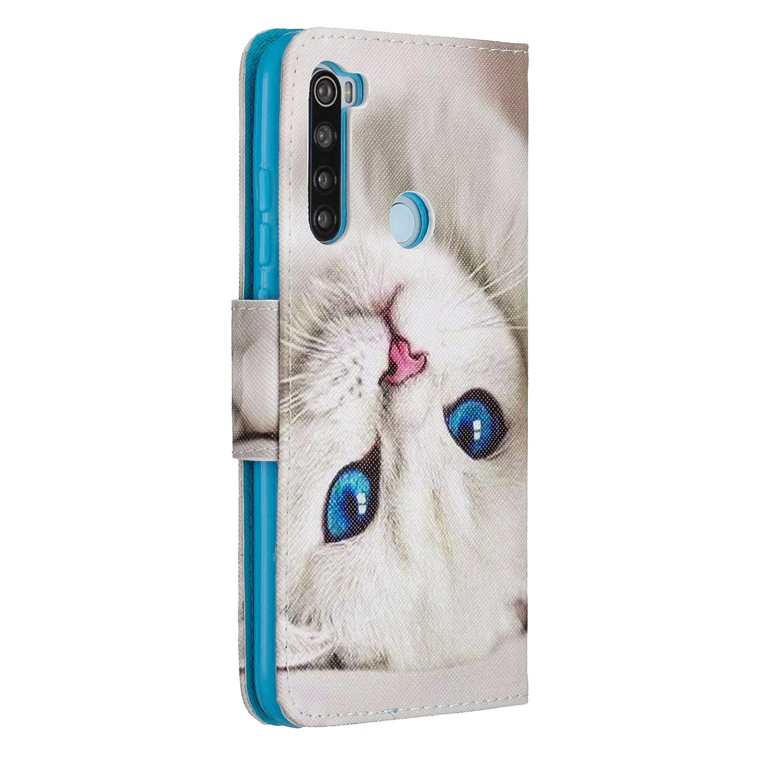 For Redmi Note 8/8 Pro Cellphone Cover Stand Function Wallet Design PU Leather Smartphone Shell Elegant Pattern Printed  Blue eyes cat
