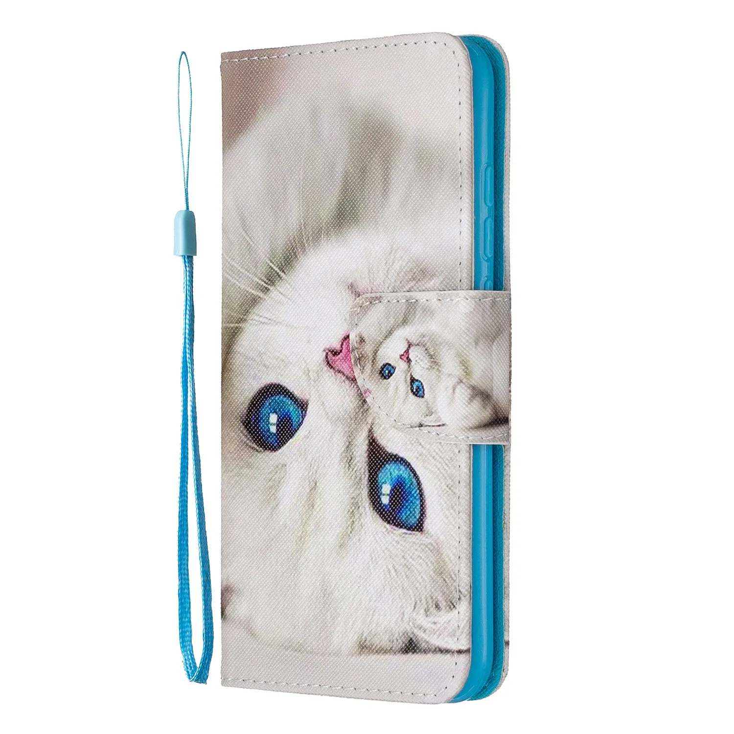 For Redmi Note 8/8 Pro Cellphone Cover Stand Function Wallet Design PU Leather Smartphone Shell Elegant Pattern Printed  Blue eyes cat