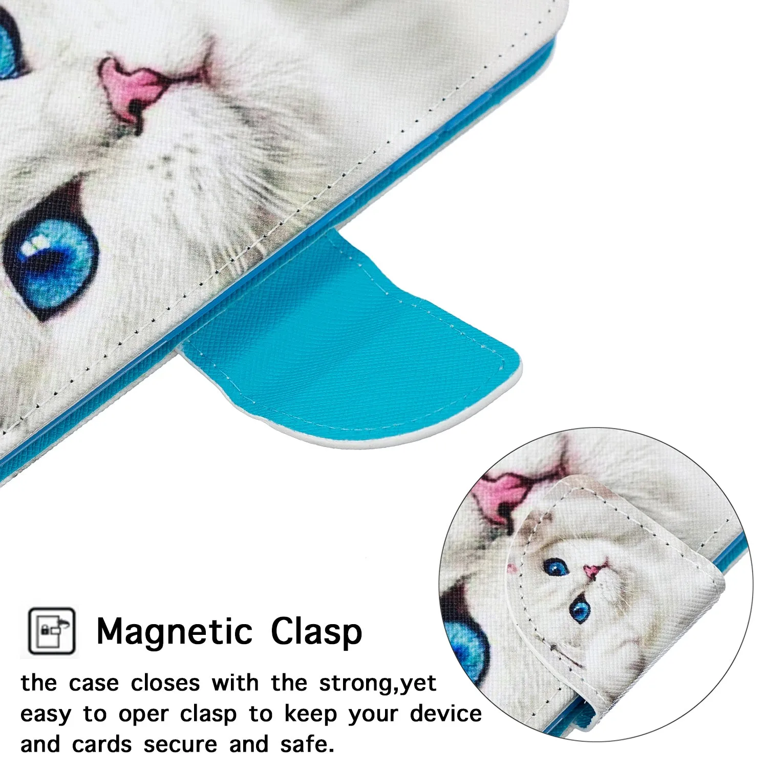 For Redmi Note 8/8 Pro Cellphone Cover Stand Function Wallet Design PU Leather Smartphone Shell Elegant Pattern Printed  Blue eyes cat