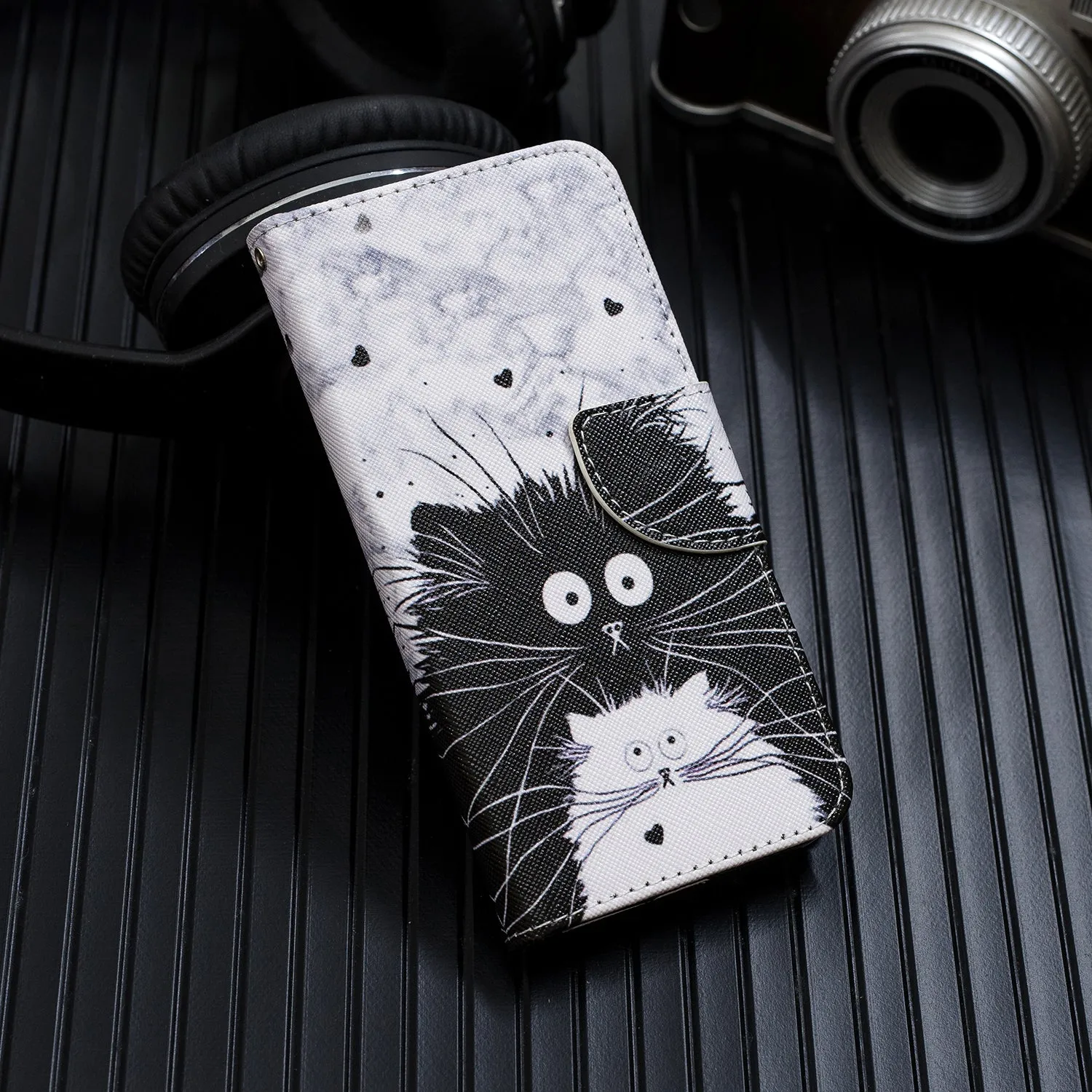 For Redmi Note 8/8 Pro Cellphone Cover Stand Function Wallet Design PU Leather Smartphone Shell Elegant Pattern Printed  Blue eyes cat