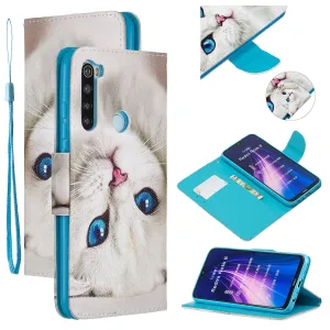 For Redmi Note 8/8 Pro Cellphone Cover Stand Function Wallet Design PU Leather Smartphone Shell Elegant Pattern Printed  Blue eyes cat