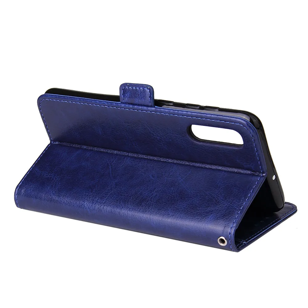 For Samsung A50 Solid Color PU Leather Zipper Wallet Double Buckle Protective Case with Stand & Lanyard purple