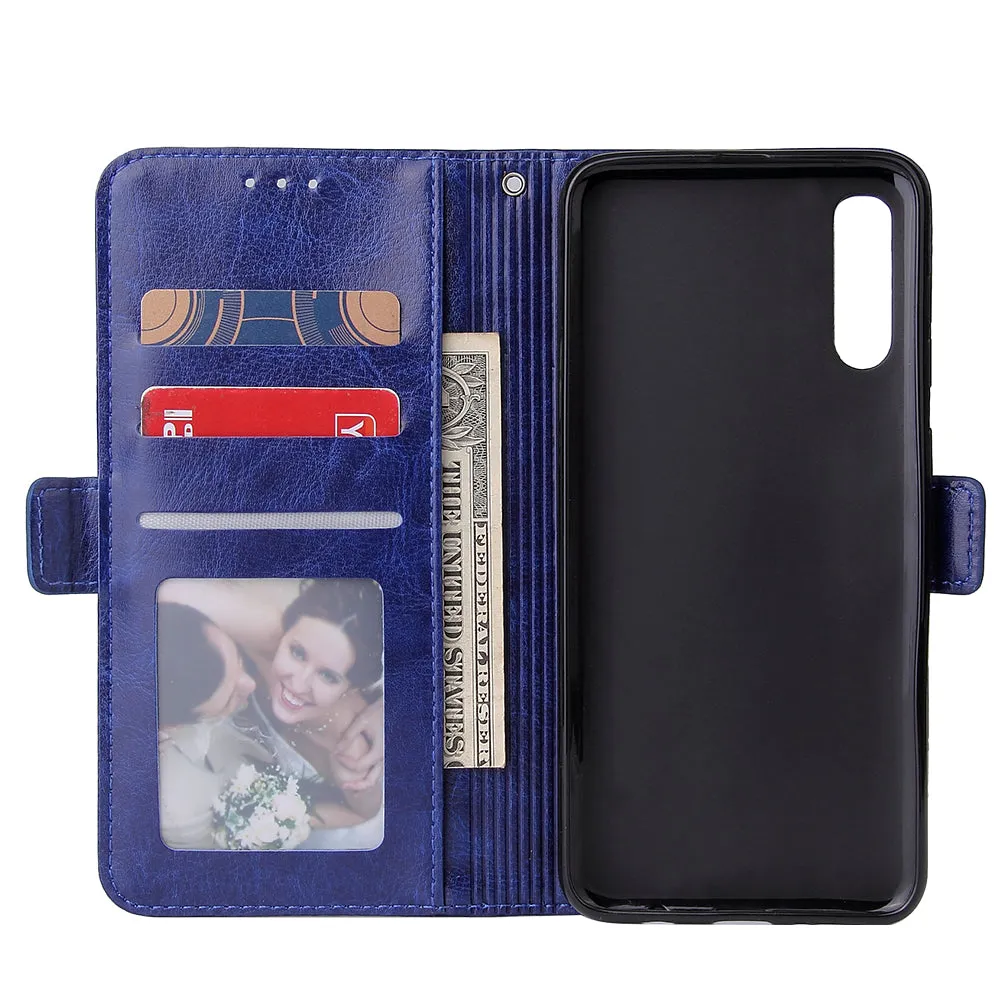 For Samsung A50 Solid Color PU Leather Zipper Wallet Double Buckle Protective Case with Stand & Lanyard purple