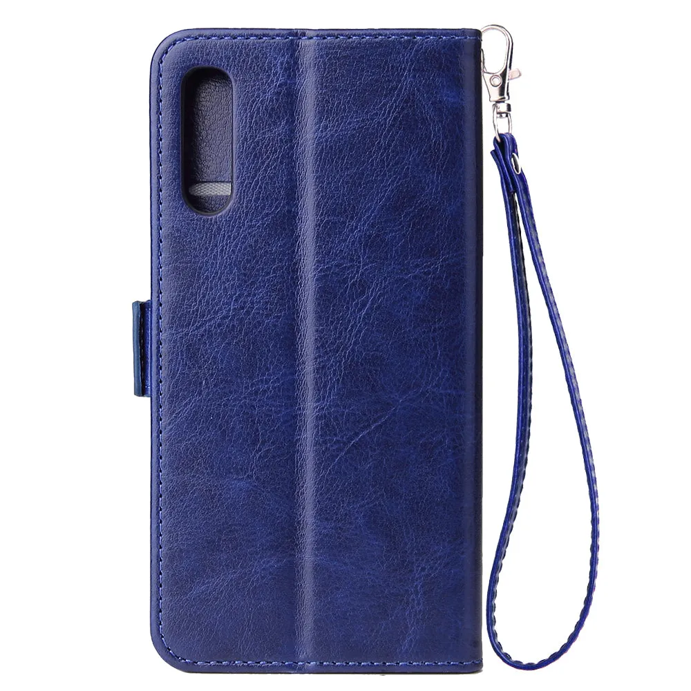 For Samsung A50 Solid Color PU Leather Zipper Wallet Double Buckle Protective Case with Stand & Lanyard purple