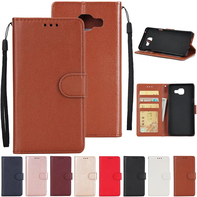 For Samsung A7 2017/A720 PU Leather Cell Phone Case Protective Cover Shell with Buckle  wine Red