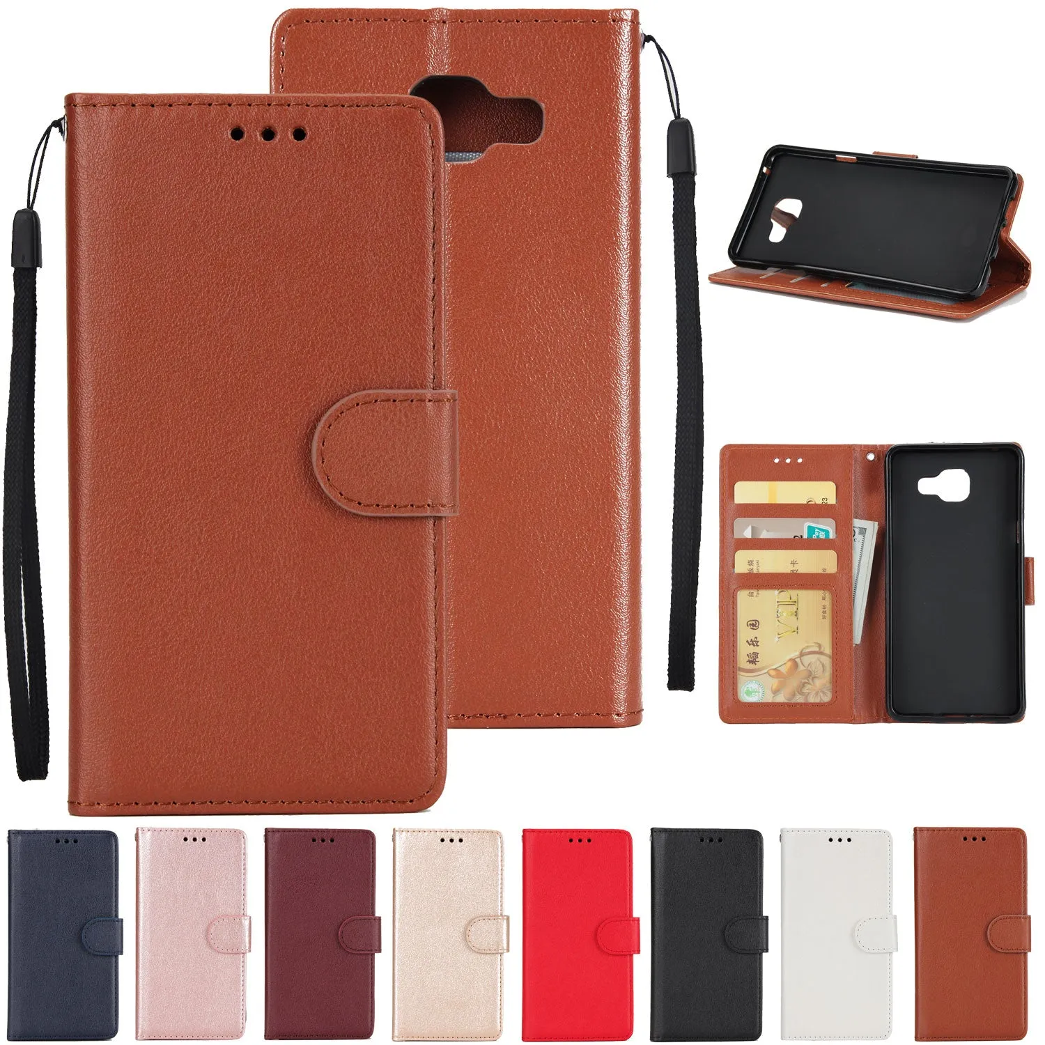 For Samsung A7 2017/A720 PU Leather Cell Phone Case Protective Cover Shell with Buckle  wine Red