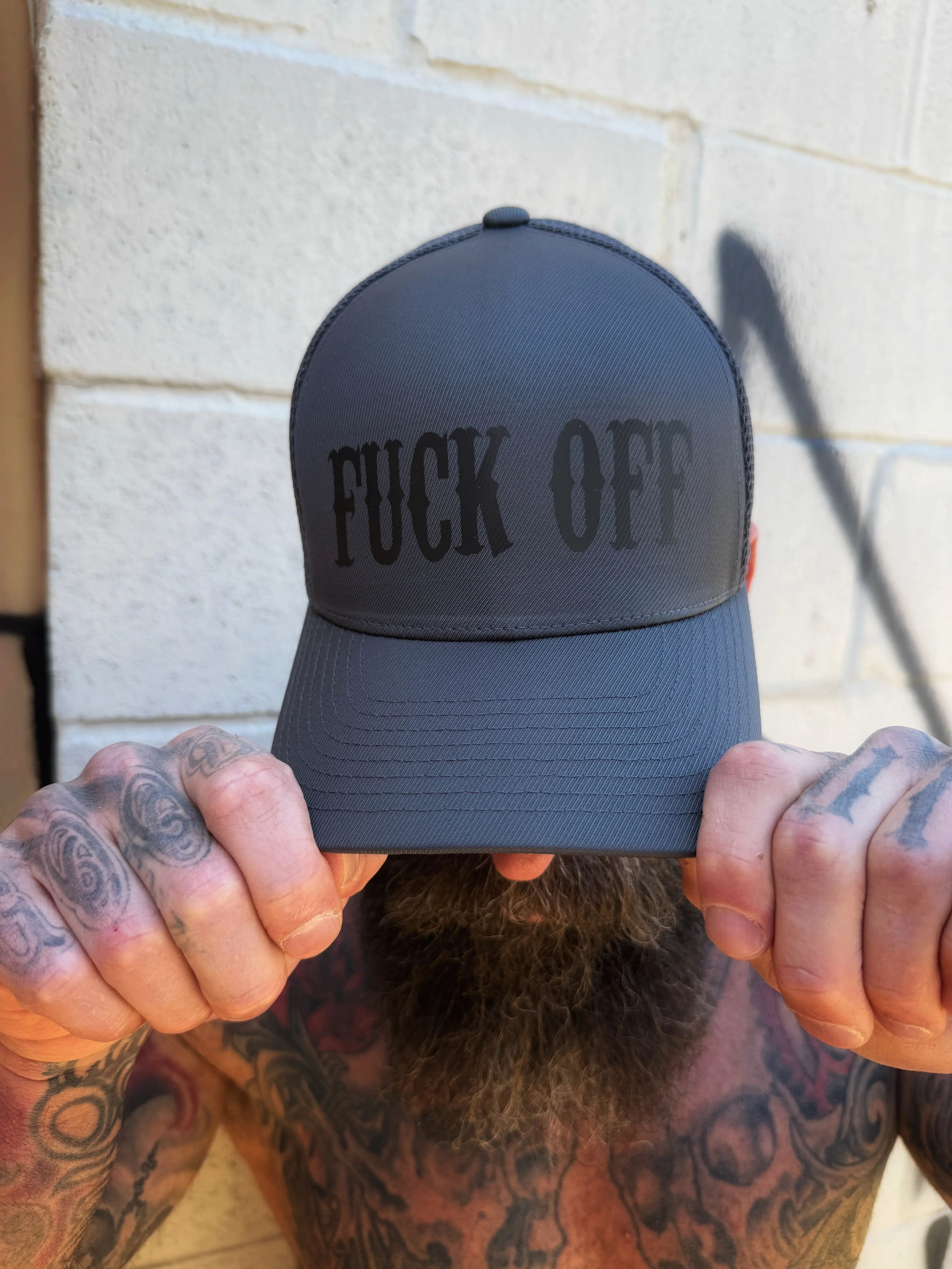 FUCK OFF GREY FLEXFIT HAT
