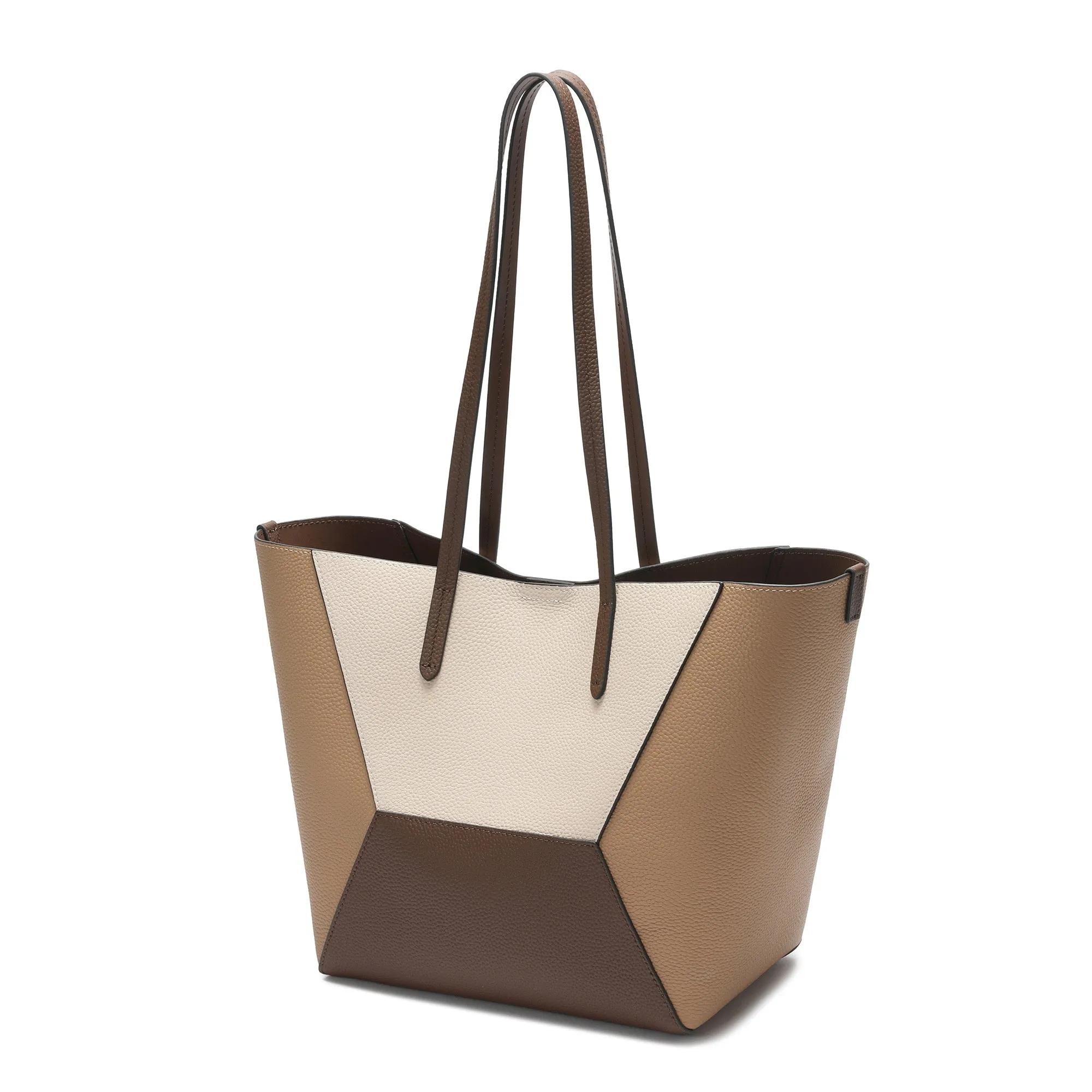 Geometric Leather Tote with Color-Block Design