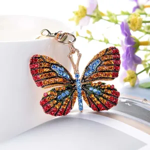 Glittering Crystal Butterfly Keychain Full Rhinestone Alloy Key Chain For Women Girl Car Handbag Bag Charm Pendant Key Ring