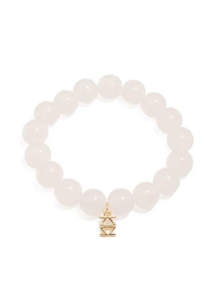 Glossy Glass Bead Stretch Bracelet - White