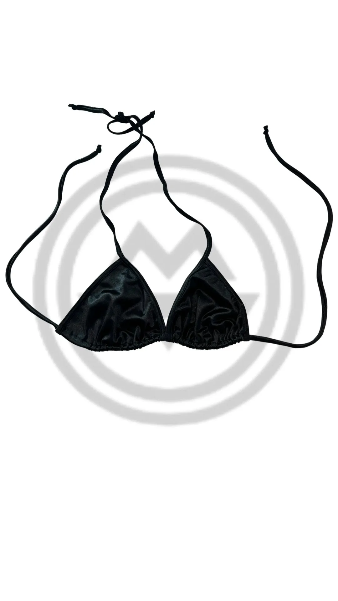 Glossy Satin Tie Triangle Top - Black