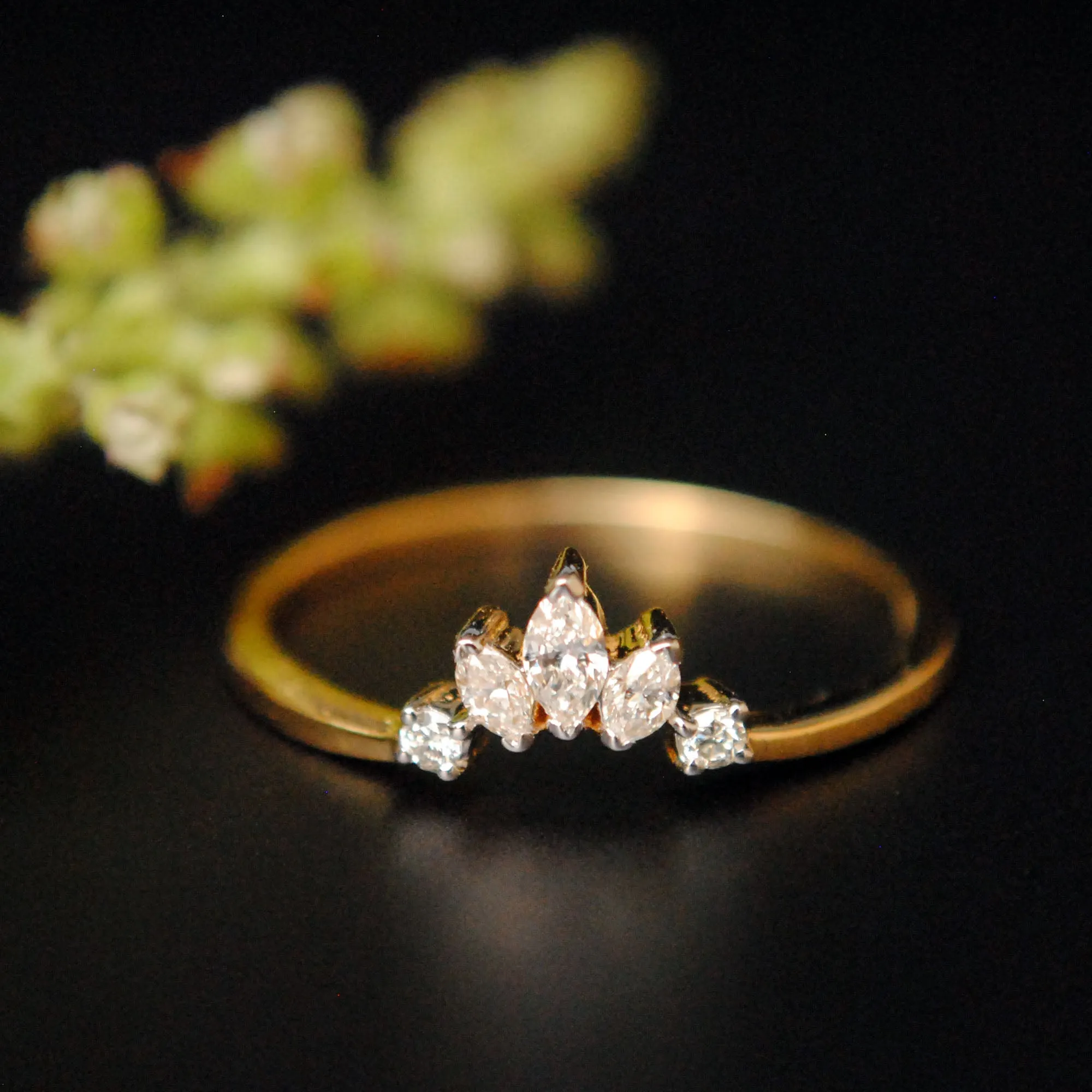 Gold Crown Curved Wedding Band