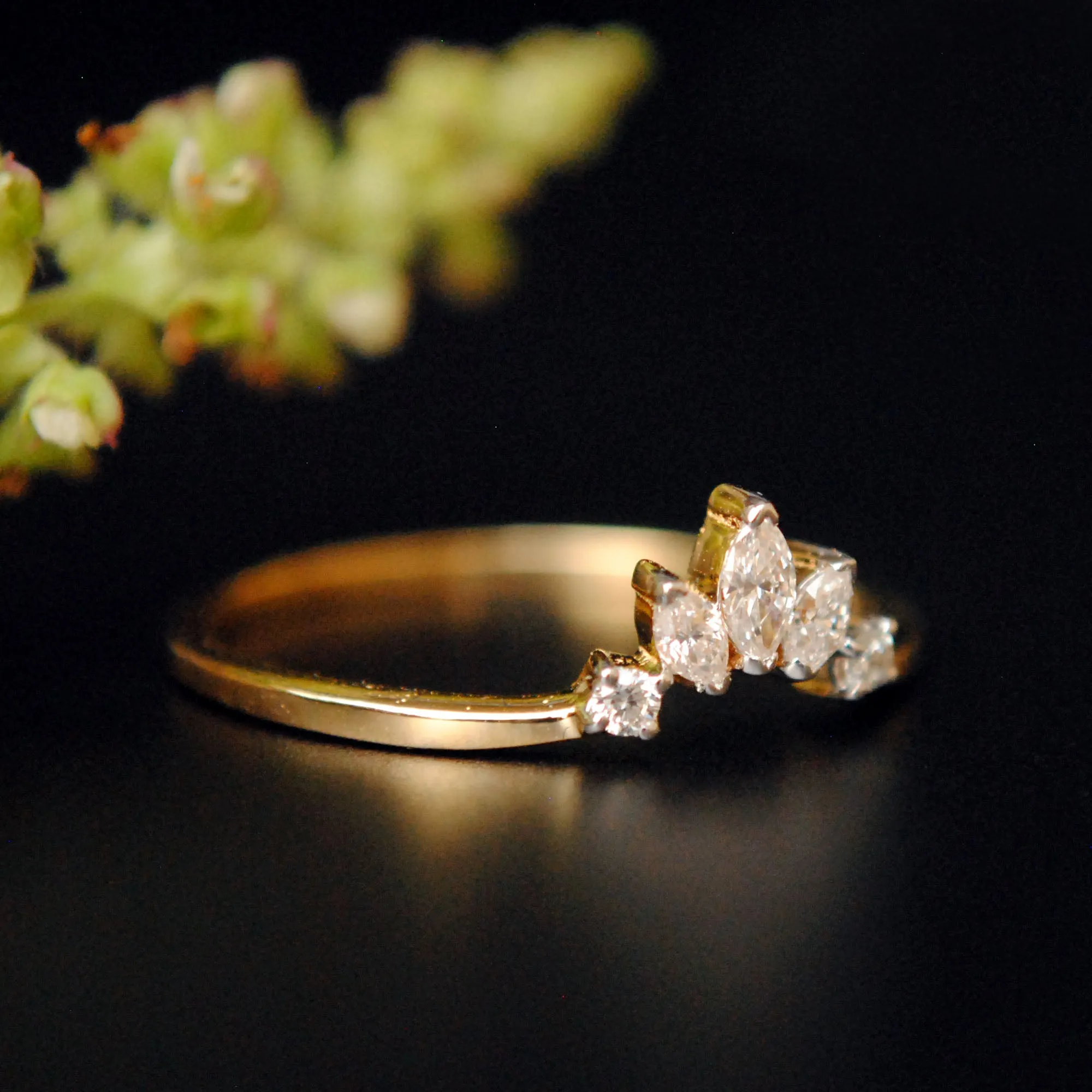 Gold Crown Curved Wedding Band