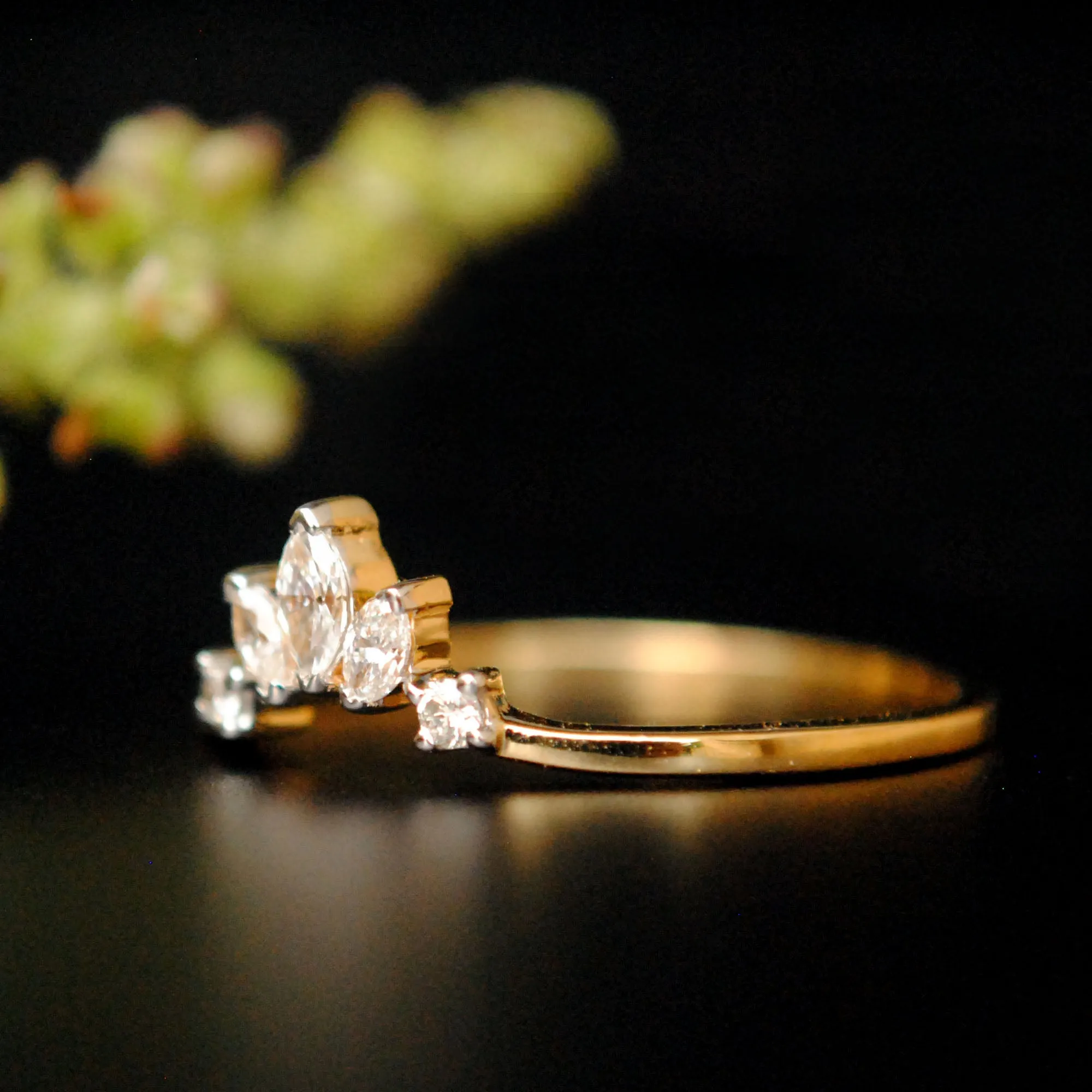 Gold Crown Curved Wedding Band