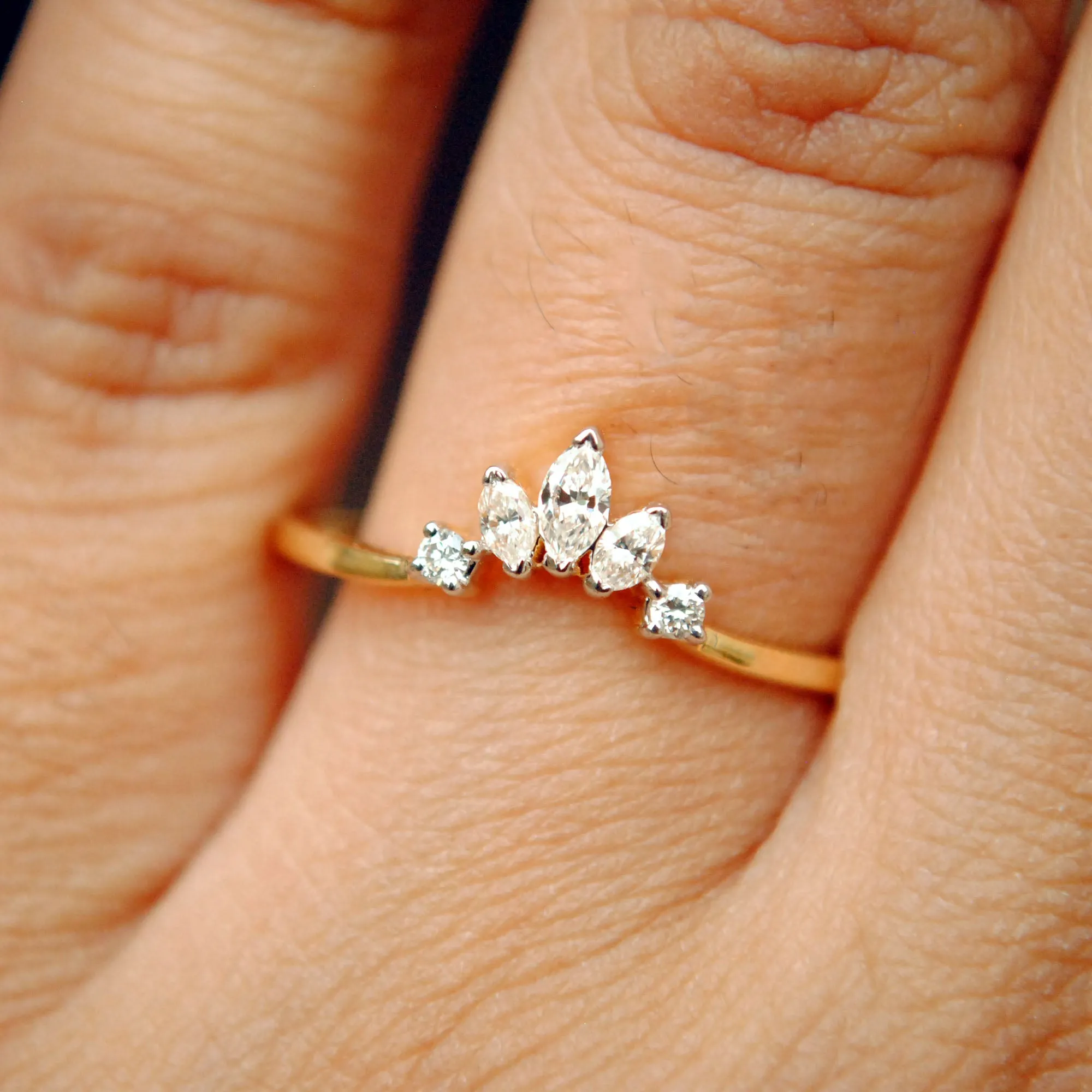 Gold Crown Curved Wedding Band