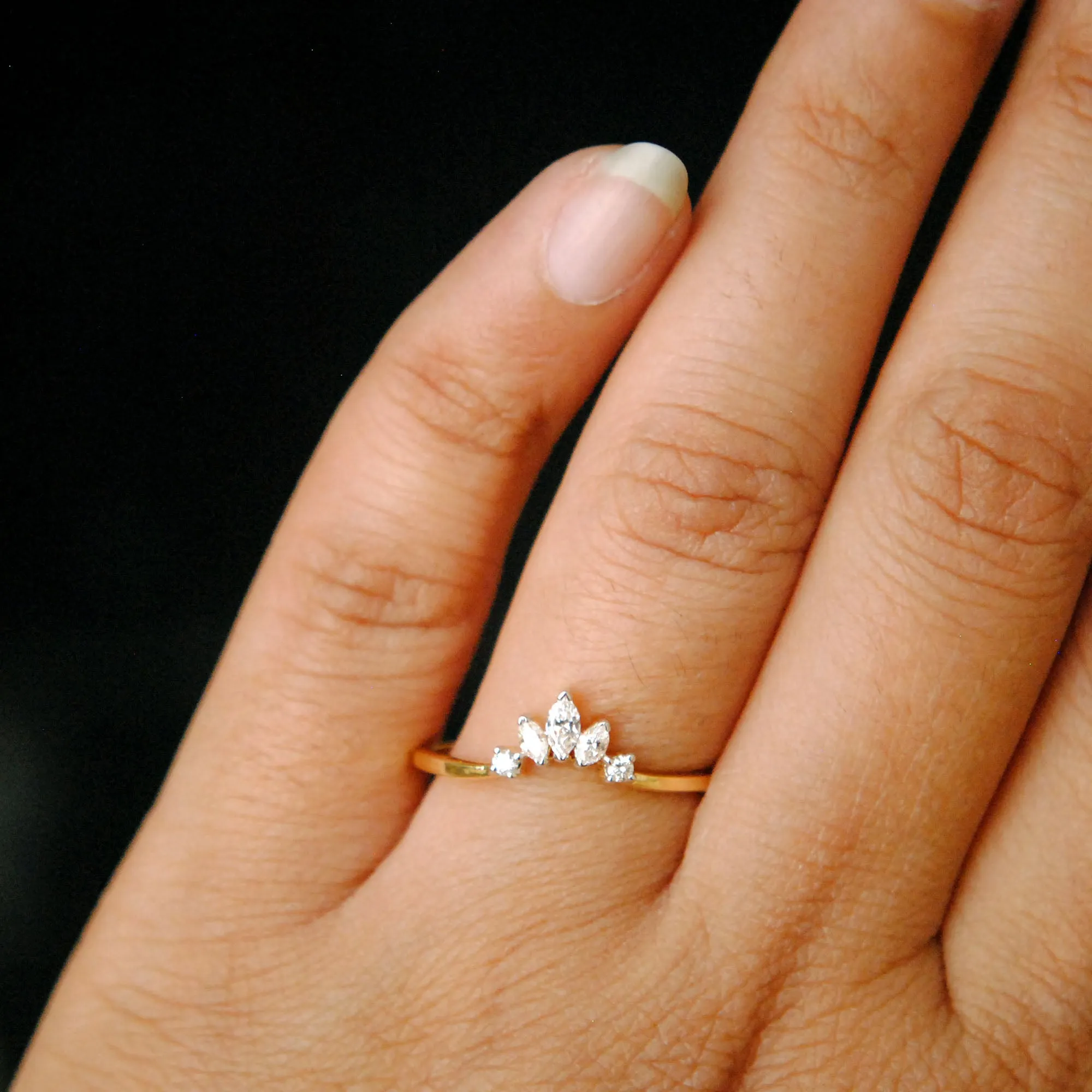 Gold Crown Curved Wedding Band