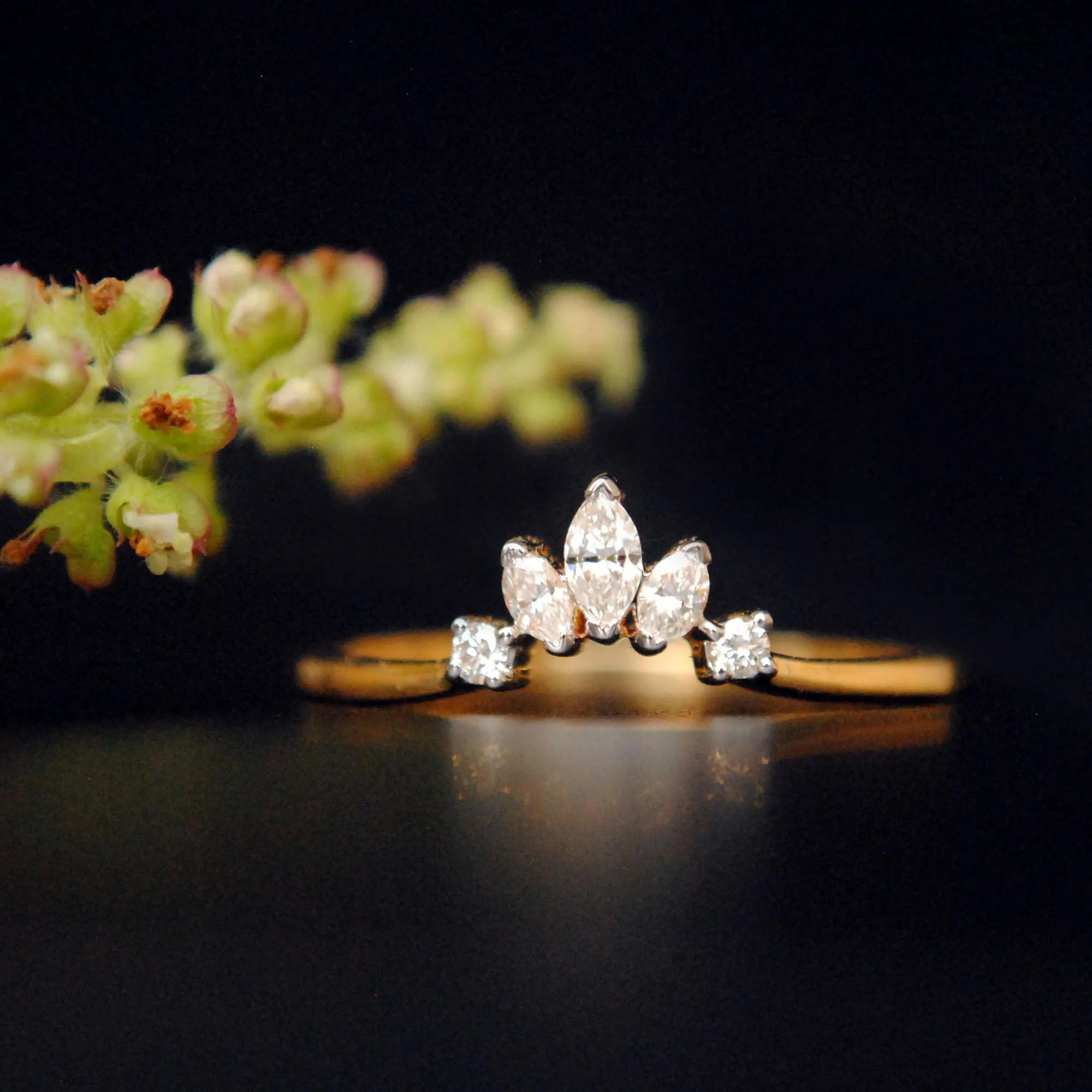 Gold Crown Curved Wedding Band