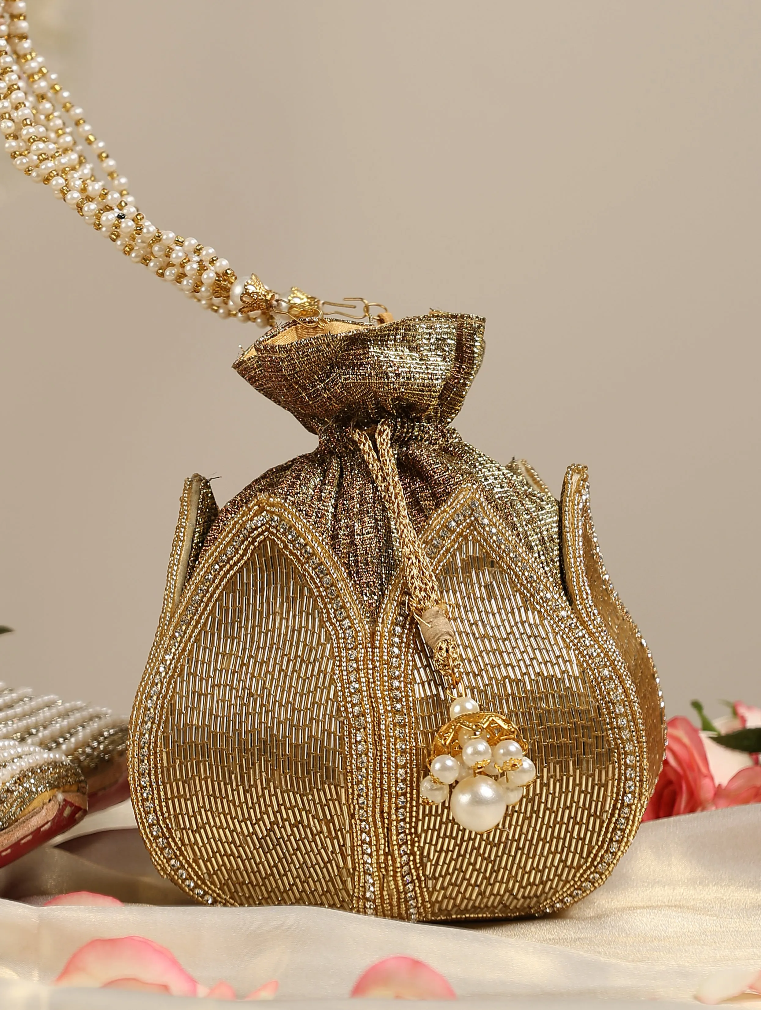 Gold Flower Potli Bag