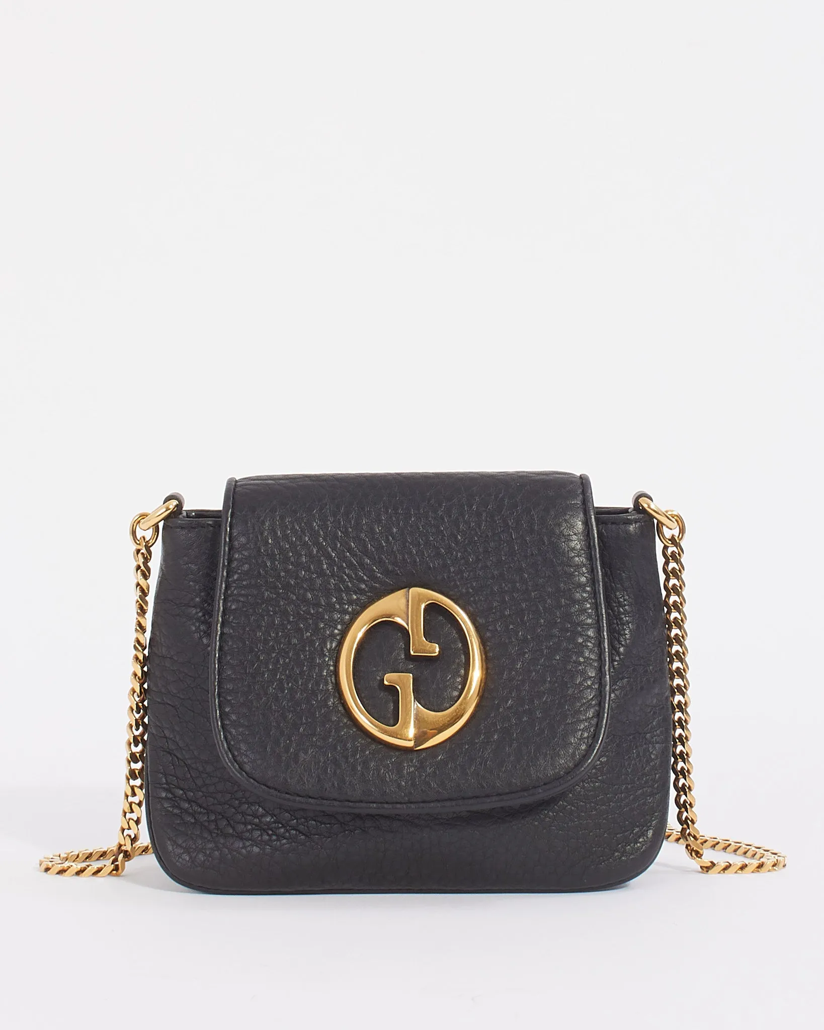 Gucci Black Pebbled Leather 1973 Small Crossbody Bag with Chain Strap