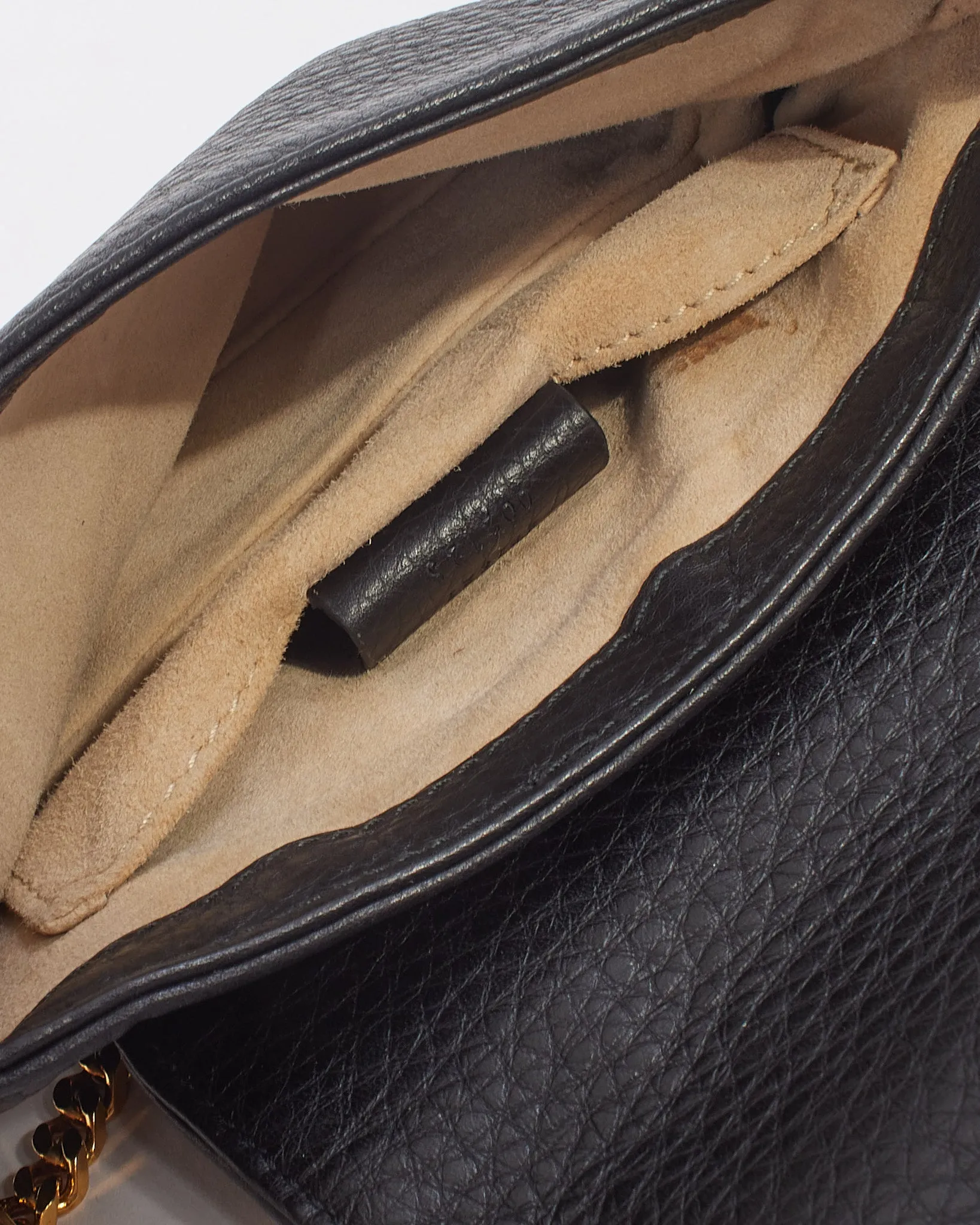 Gucci Black Pebbled Leather 1973 Small Crossbody Bag with Chain Strap