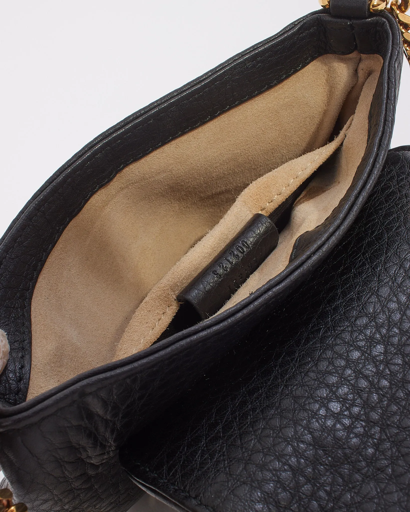 Gucci Black Pebbled Leather 1973 Small Crossbody Bag with Chain Strap