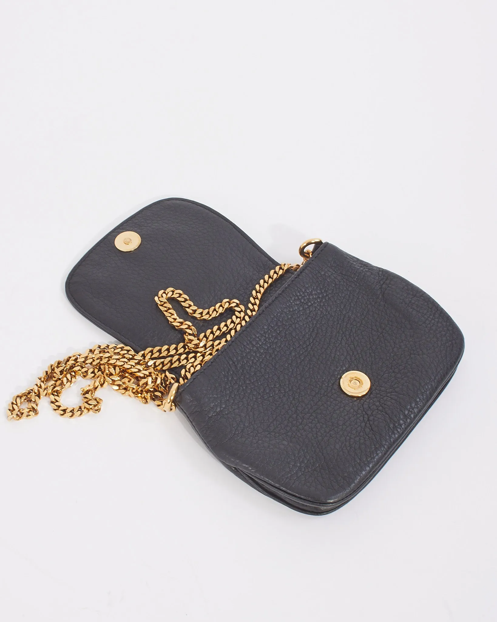 Gucci Black Pebbled Leather 1973 Small Crossbody Bag with Chain Strap