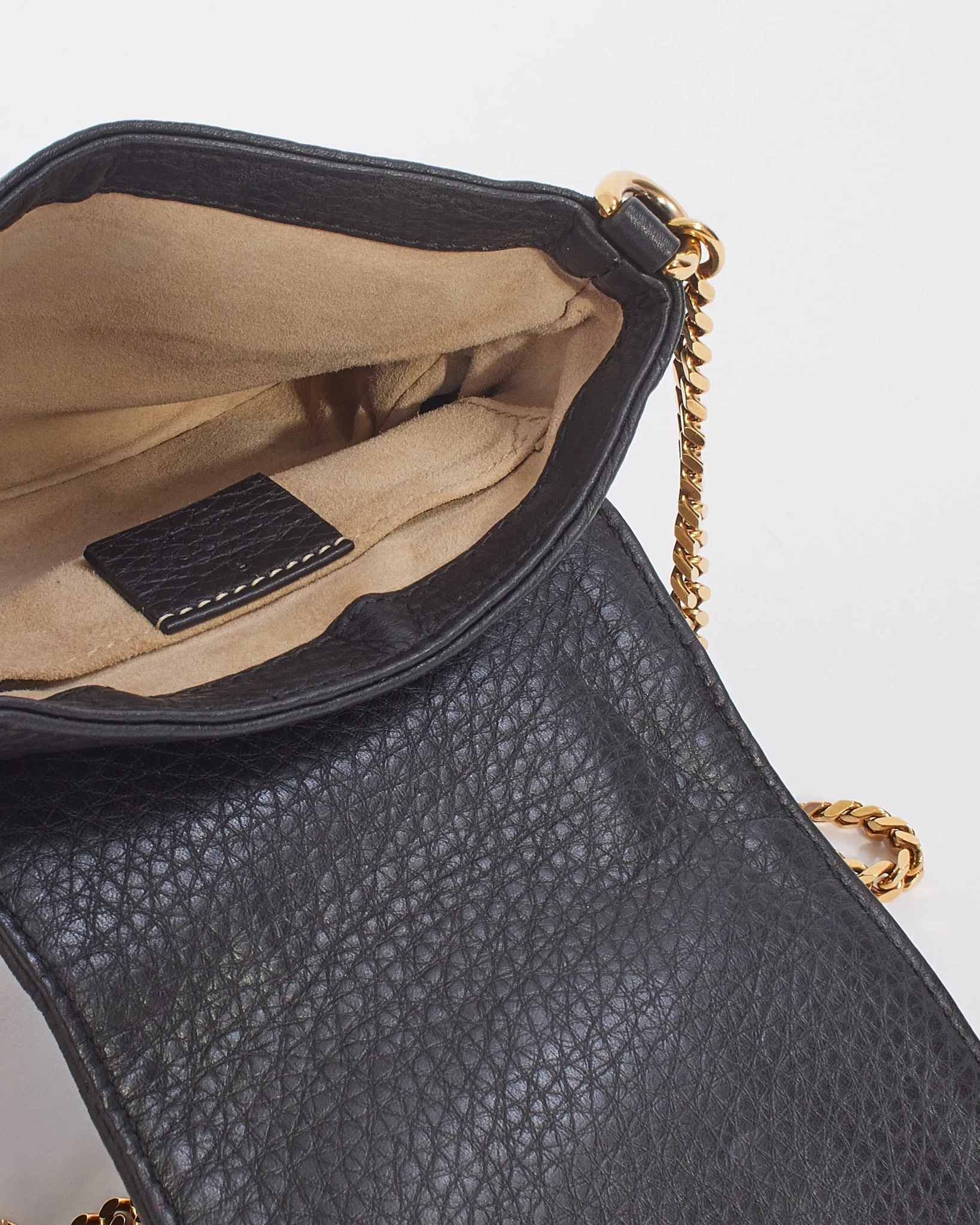 Gucci Black Pebbled Leather 1973 Small Crossbody Bag with Chain Strap