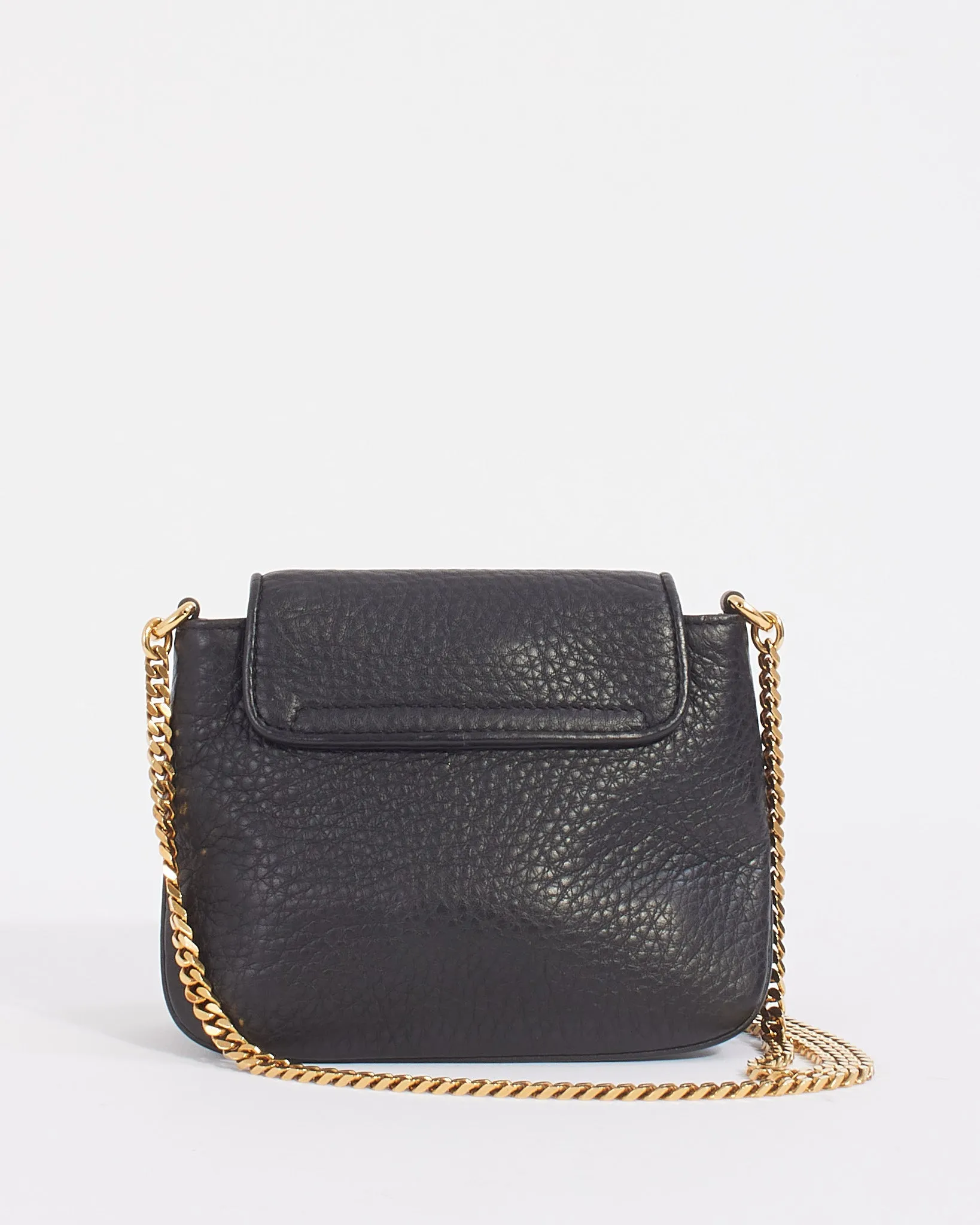 Gucci Black Pebbled Leather 1973 Small Crossbody Bag with Chain Strap