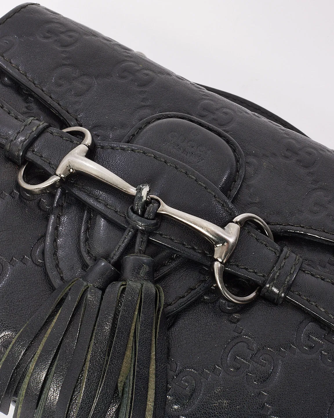 Gucci Black Signature G Leather Emily Chain Crossbody Bag