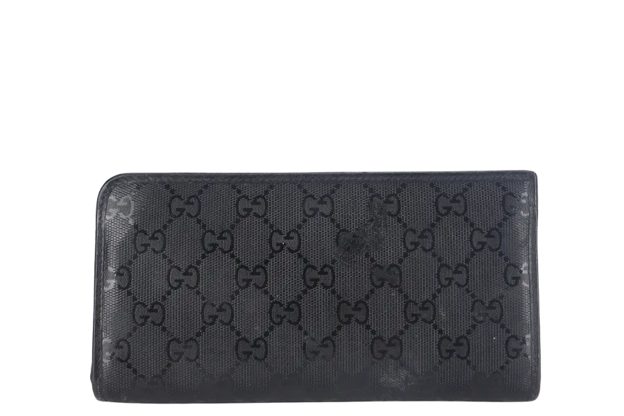 GUCCI IMPRIME LONG WALLET BLACK LEATHER SILVER HARDWARE NO DUST COVER