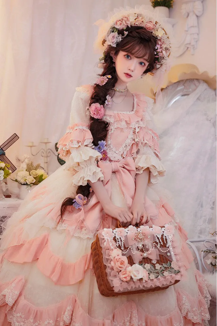 Hand Woven Rattan Flowers Bowknot Sweet Elegant Princess Lolita Tote Bag 2 Colors