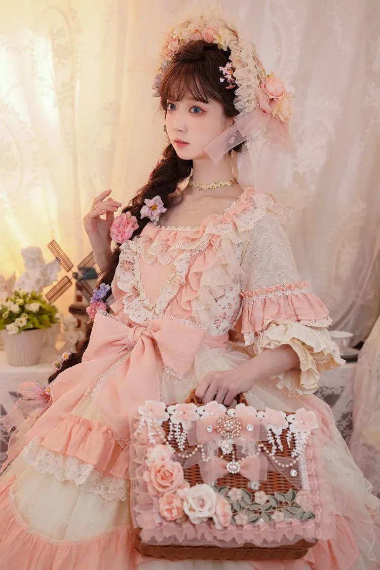 Hand Woven Rattan Flowers Bowknot Sweet Elegant Princess Lolita Tote Bag 2 Colors