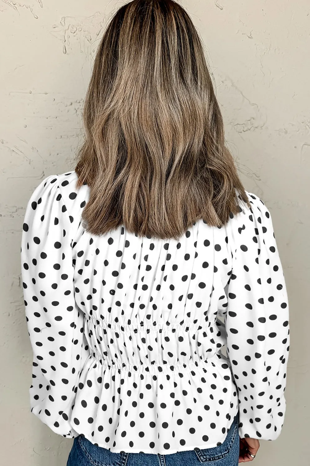 Hazel Blues® |  Bow Polka Dot Square Neck Long Sleeve Blouse
