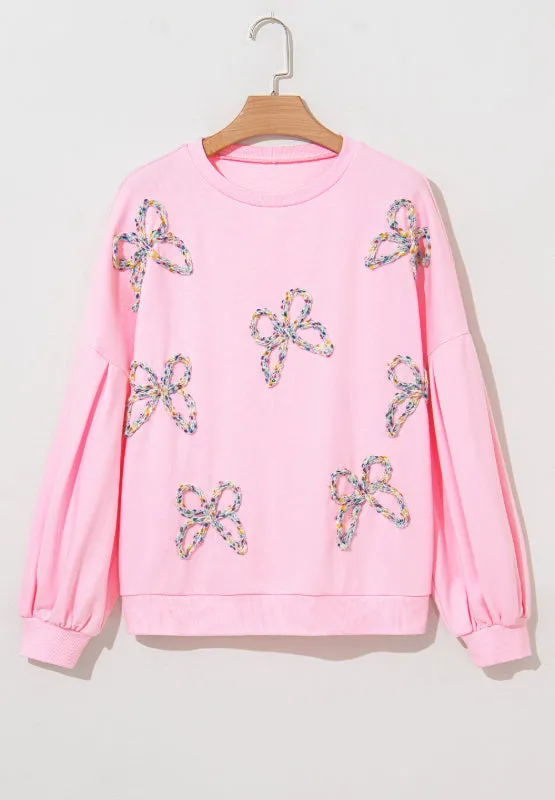Hazel Blues® |  Bow Round Neck Long Sleeve Sweatshirt