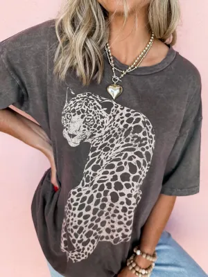 Hazel Blues® |  Cheetah Mineral Wash Round Neck Half Sleeve T-Shirt