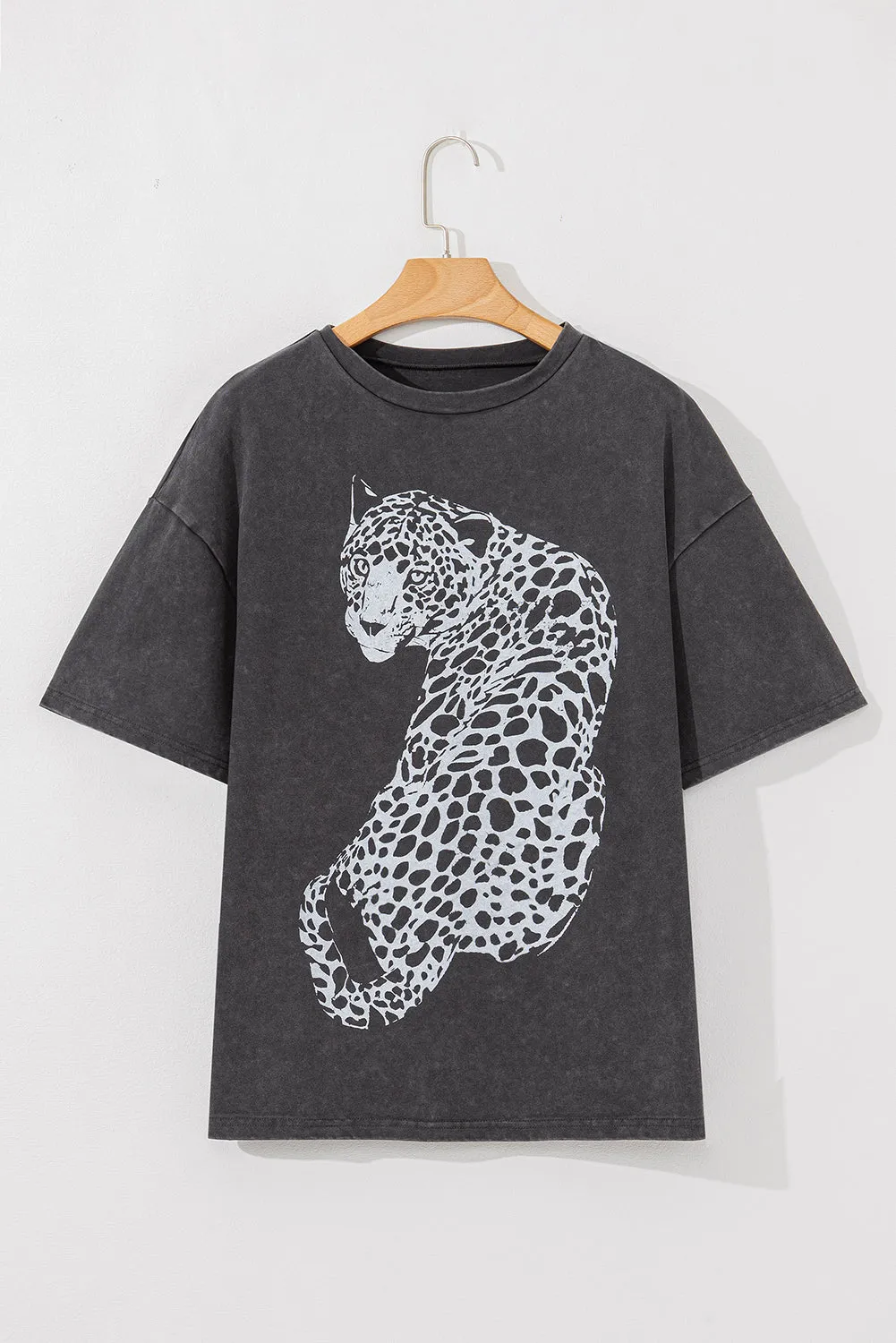Hazel Blues® |  Cheetah Mineral Wash Round Neck Half Sleeve T-Shirt