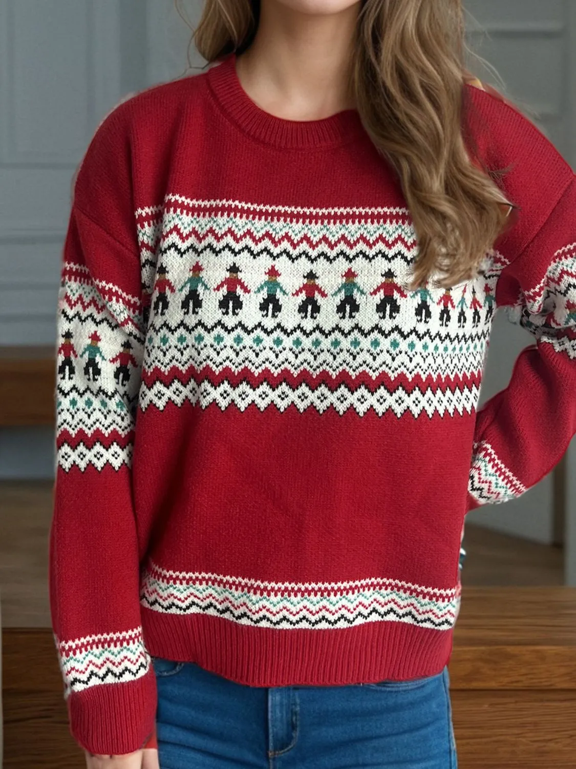 Hazel Blues® |  Contrast Round Neck Dropped Shoulder Sweater