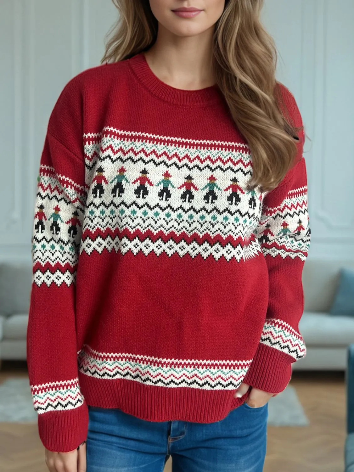 Hazel Blues® |  Contrast Round Neck Dropped Shoulder Sweater