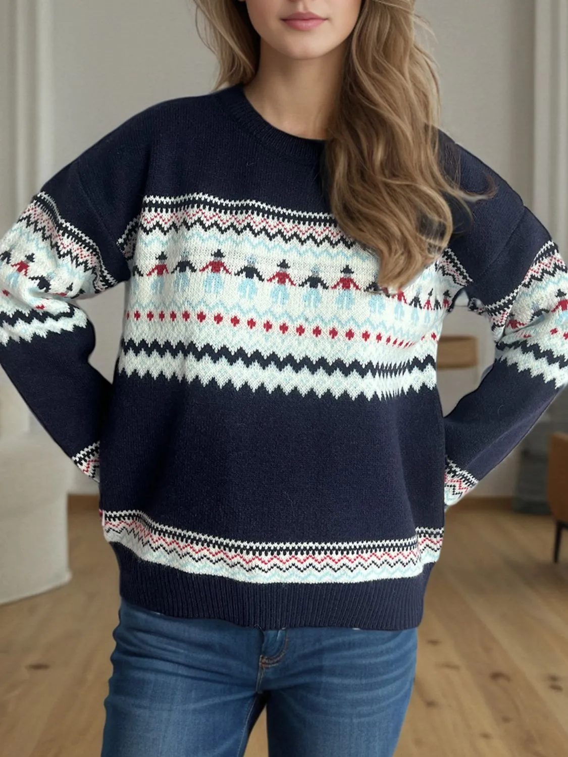 Hazel Blues® |  Contrast Round Neck Dropped Shoulder Sweater
