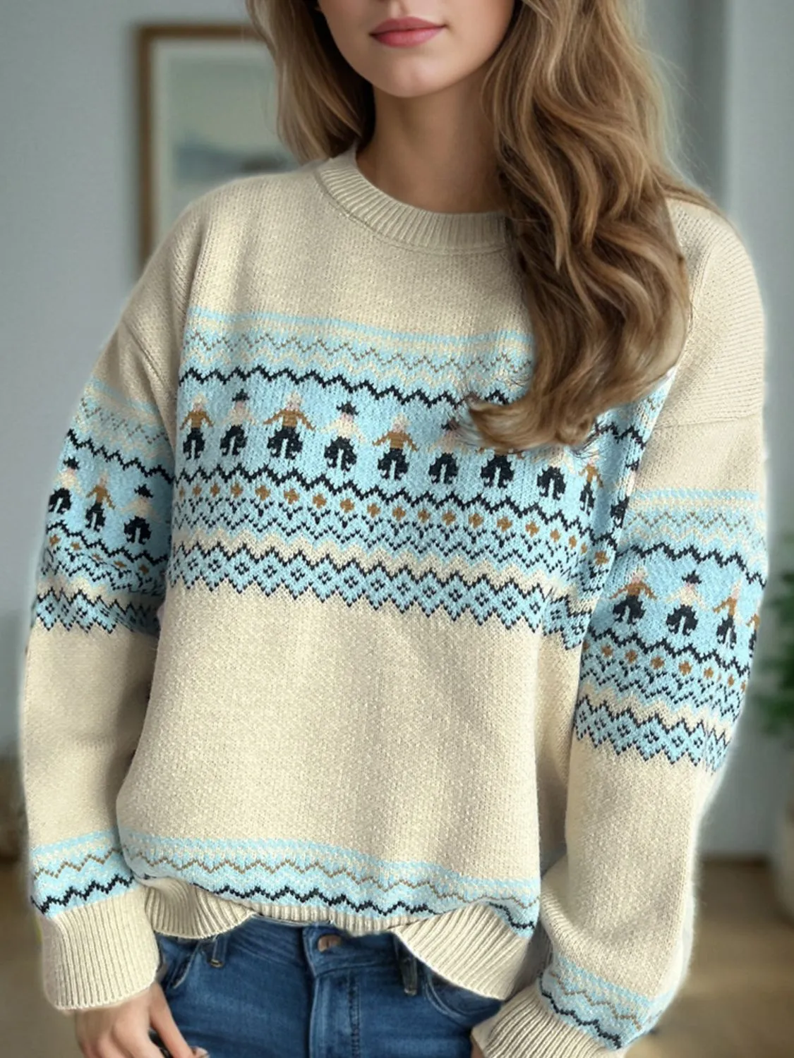 Hazel Blues® |  Contrast Round Neck Dropped Shoulder Sweater