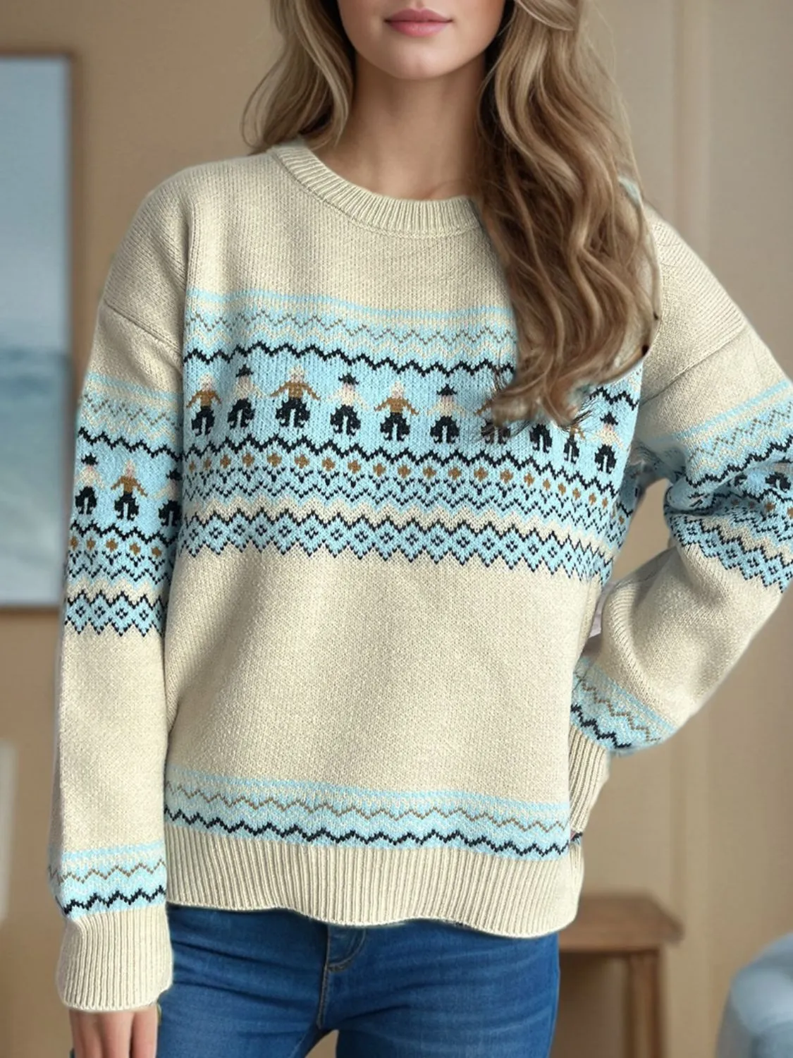 Hazel Blues® |  Contrast Round Neck Dropped Shoulder Sweater